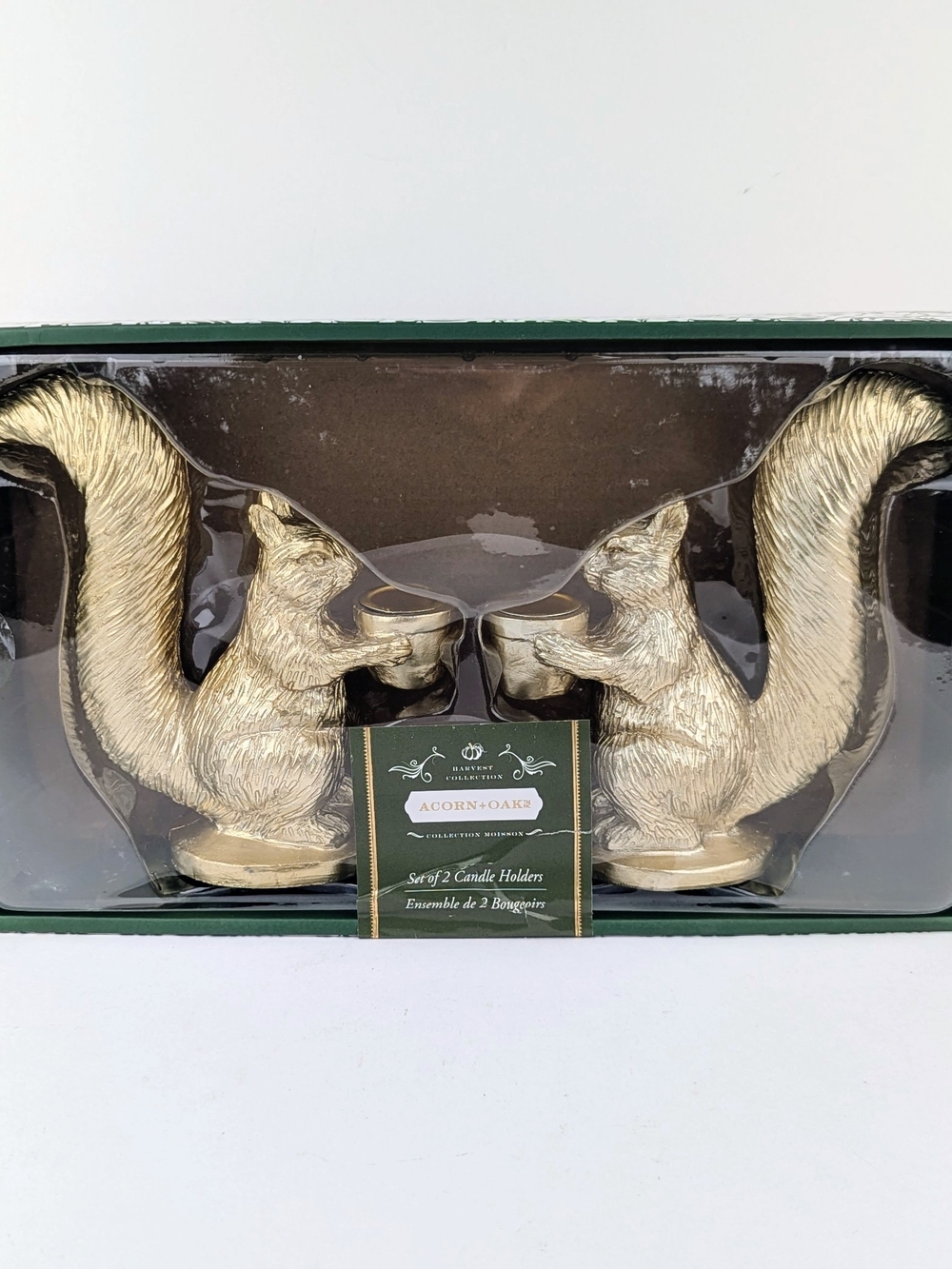 Acorn + Oak Set of 2 Gold Squirrel Candle Holders